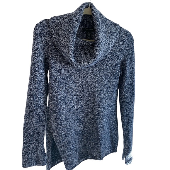 WHITE HOUSE BLACK MARKET Metallic Blue Marled Asymmetric Cowl Sweater Size XS - Picture 1 of 5